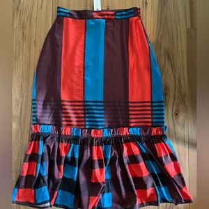 Eva Franco side zip striped ruffle skirt size 8